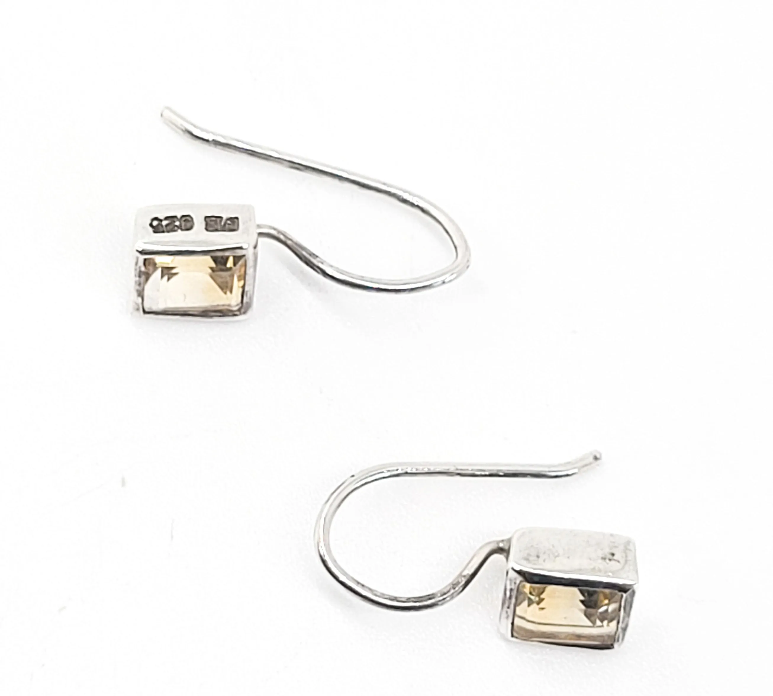 Citrine princess cut sterling silver drop earrings signed BB