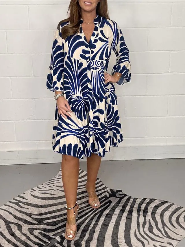 CityHottie - Women's Casual Dress Print Dress Spring Dress Floral Ruffle Button Split Neck Midi Dress Fashion Classic Outdoor Daily 3/4 Length Sleeve Regular Fit Black Blue Green Summer Spring S M L XL XXL