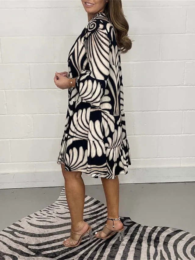 CityHottie - Women's Casual Dress Print Dress Spring Dress Floral Ruffle Button Split Neck Midi Dress Fashion Classic Outdoor Daily 3/4 Length Sleeve Regular Fit Black Blue Green Summer Spring S M L XL XXL
