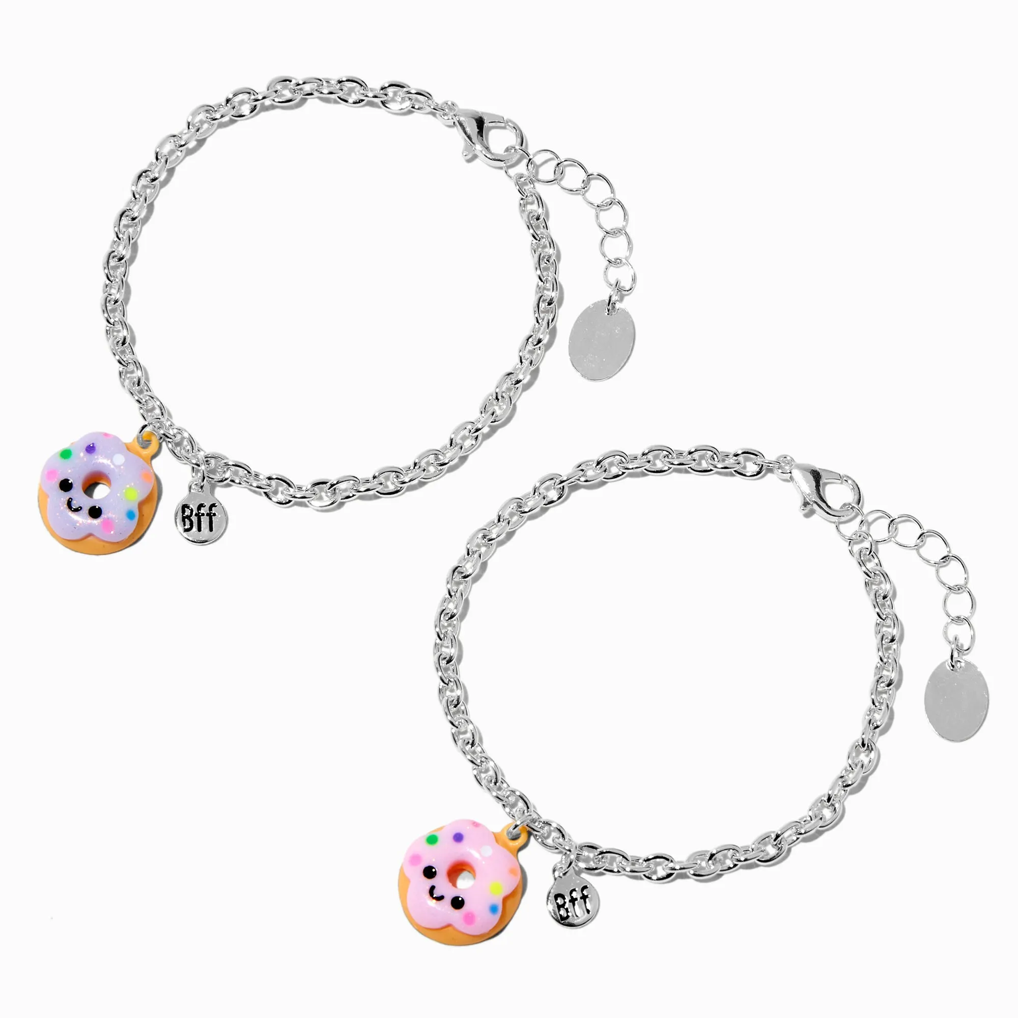 Claire's Best Friends Happy Donut Curb Chain Bracelets - 2 Pack | Silver