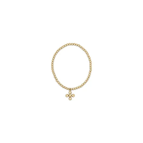 Classic Gold 3mm Bead Bracelet - Classic Beaded Signature Cross Gold Charm - 4mm Bead Gold