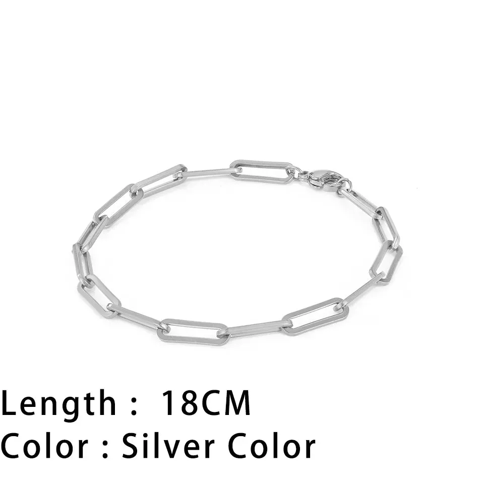 Classic Gold Chain Bracelets for Women Trendy 14K Gold Plated Stainless Steel Herringbone Chain Stackable Figaro Chain Paperclip Link Bracelets