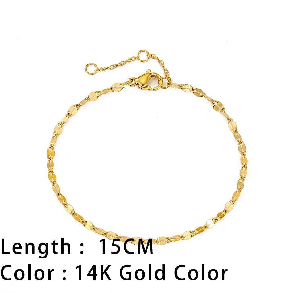 Classic Gold Chain Bracelets for Women Trendy 14K Gold Plated Stainless Steel Herringbone Chain Stackable Figaro Chain Paperclip Link Bracelets