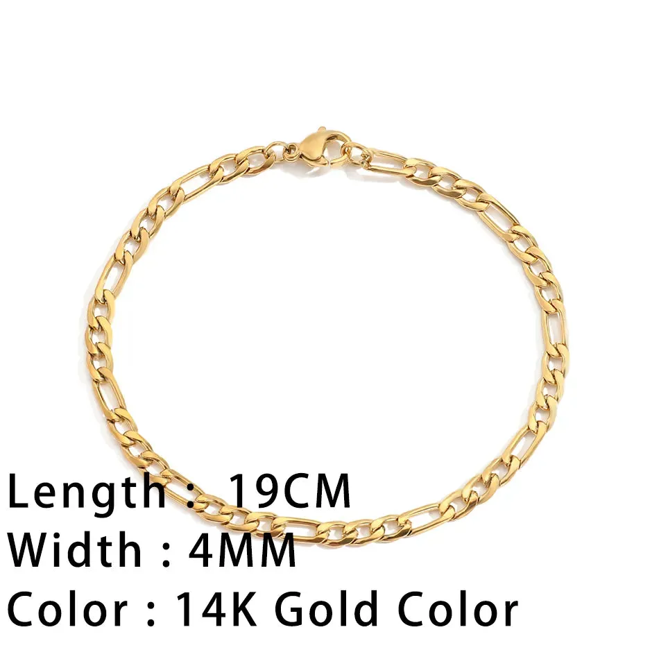 Classic Gold Chain Bracelets for Women Trendy 14K Gold Plated Stainless Steel Herringbone Chain Stackable Figaro Chain Paperclip Link Bracelets