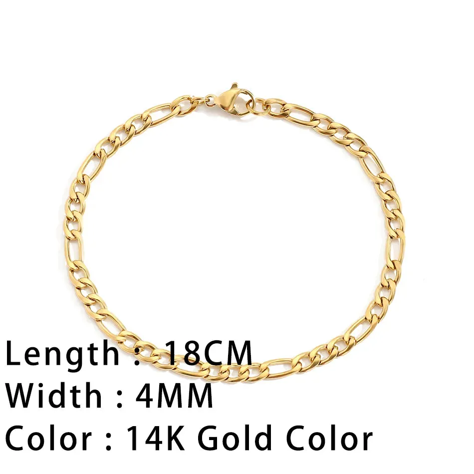 Classic Gold Chain Bracelets for Women Trendy 14K Gold Plated Stainless Steel Herringbone Chain Stackable Figaro Chain Paperclip Link Bracelets