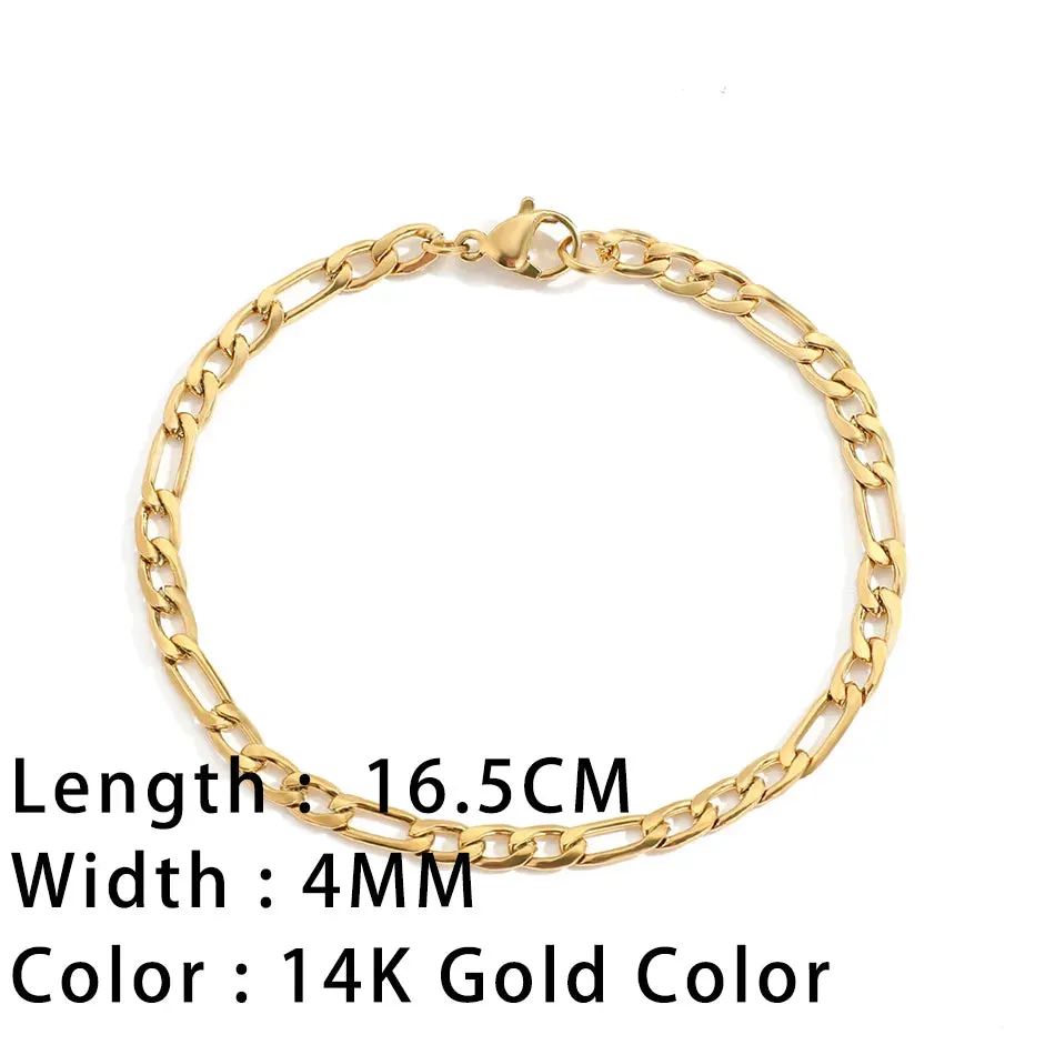 Classic Gold Chain Bracelets for Women Trendy 14K Gold Plated Stainless Steel Herringbone Chain Stackable Figaro Chain Paperclip Link Bracelets