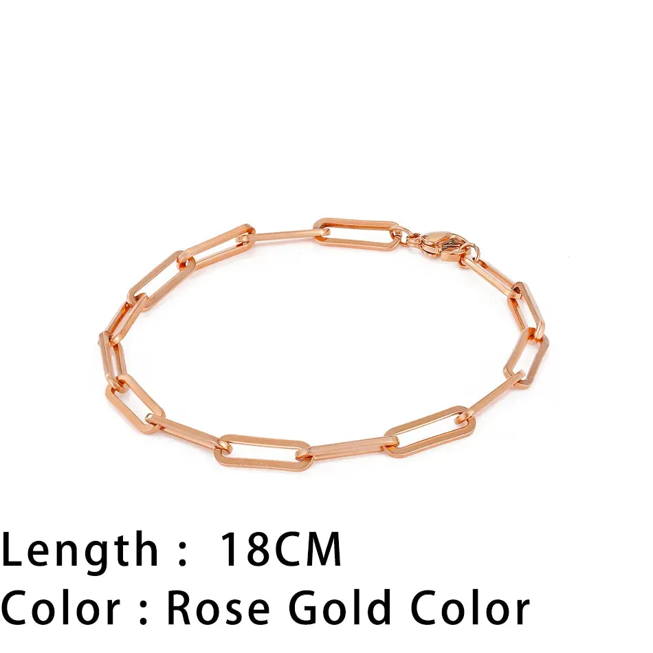 Classic Gold Chain Bracelets for Women Trendy 14K Gold Plated Stainless Steel Herringbone Chain Stackable Figaro Chain Paperclip Link Bracelets