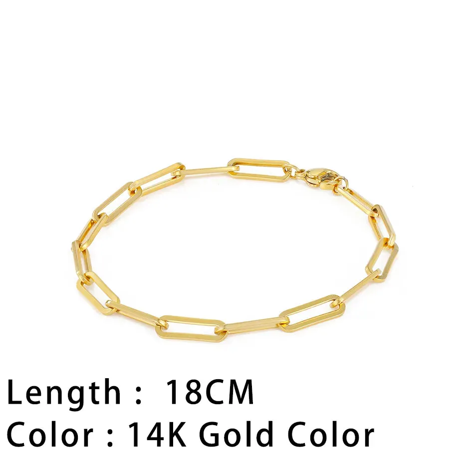 Classic Gold Chain Bracelets for Women Trendy 14K Gold Plated Stainless Steel Herringbone Chain Stackable Figaro Chain Paperclip Link Bracelets