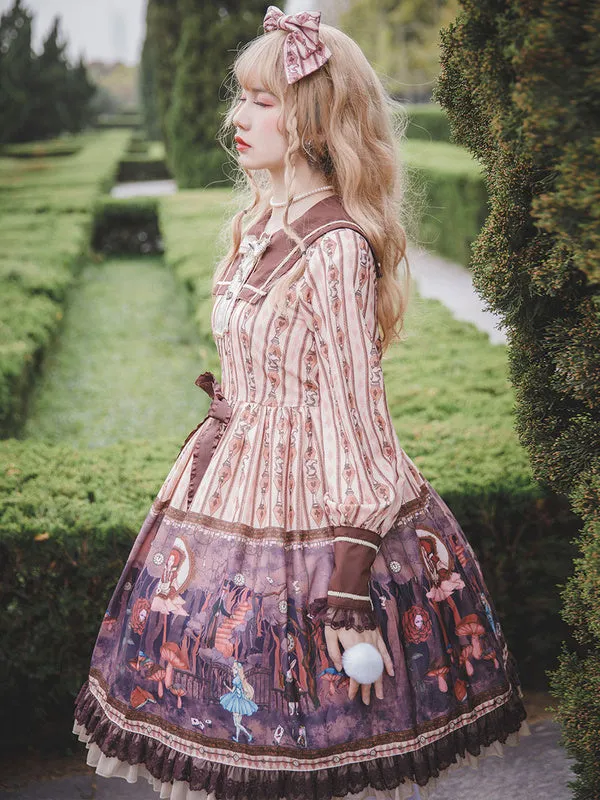 Classic Lolita OP Dress Infanta Alice Theme Lace Sleeveless Polyester Casual Apricot Lolita One Piece Dresses