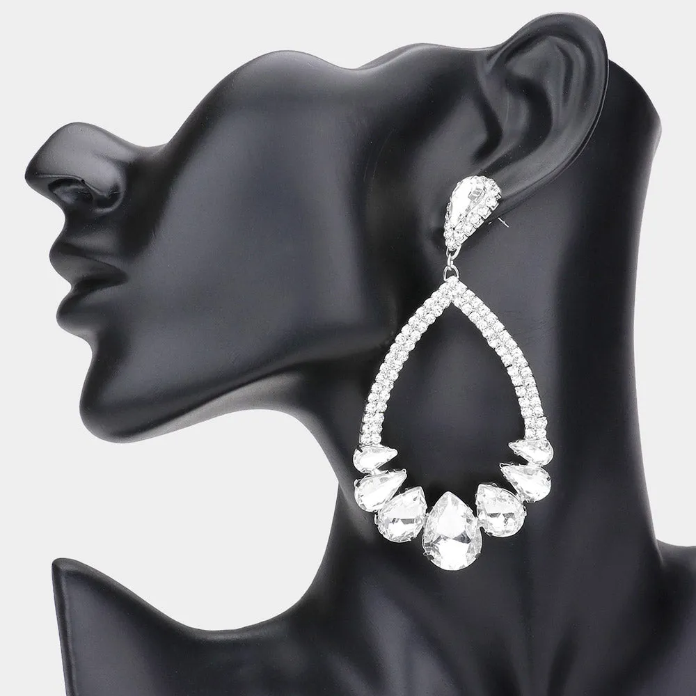 Clear Crystal Teardrop Stone Chandelier Pageant Earrings | Prom Earrings | 548567