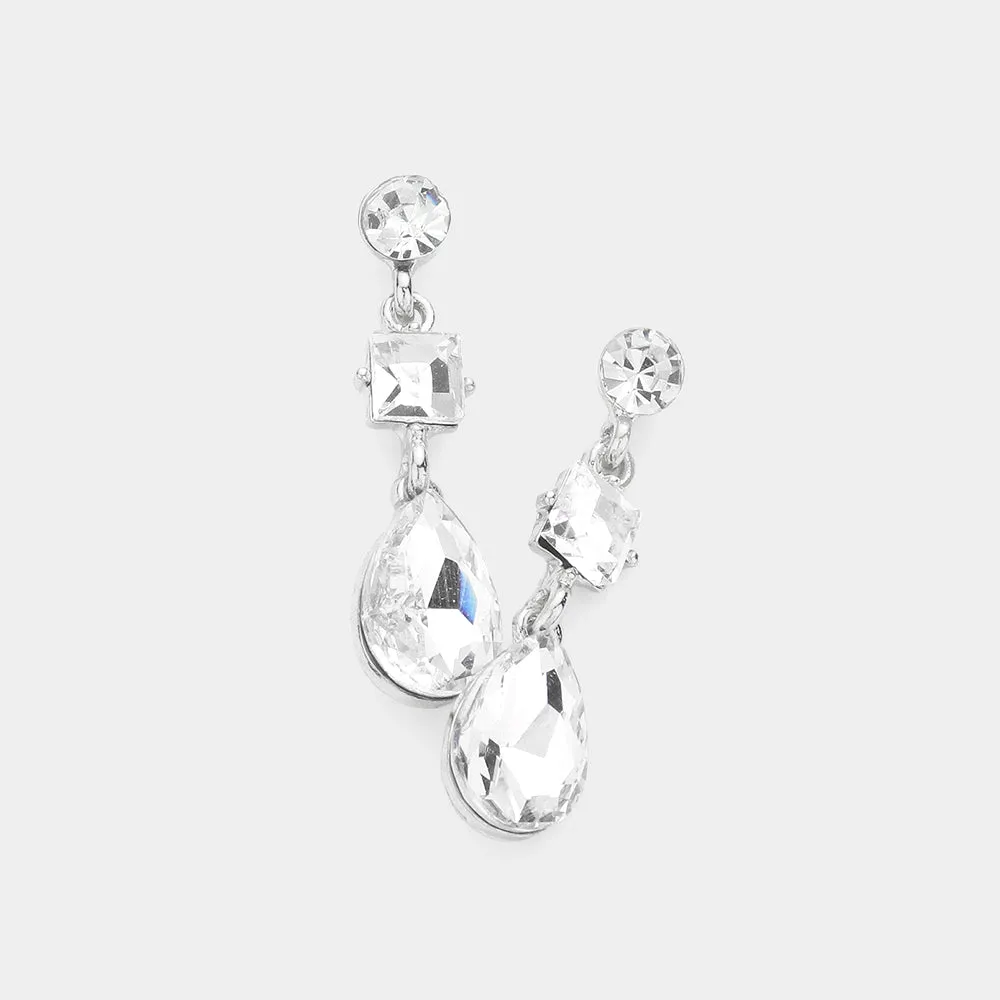 Clear Multi Stone Dangle Pageant Earrings  | Small Clear Dangle Earrings |  610750