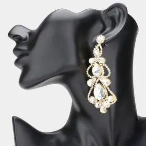 Clear Teardrop Cluster Chandelier Pageant Earrings on Gold | Clear Evening Earrings |  630815