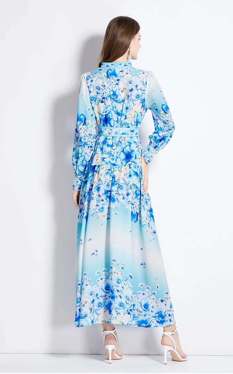 CM-DY011504 Women Elegant European Style V-Neck Long Sleeve High Waist Maxi Dress