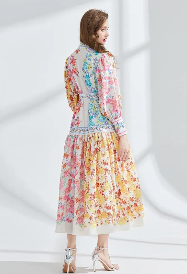 CM-DY095170 Women Elegant European Style Stand Collar Lantern Sleeve Long Dress