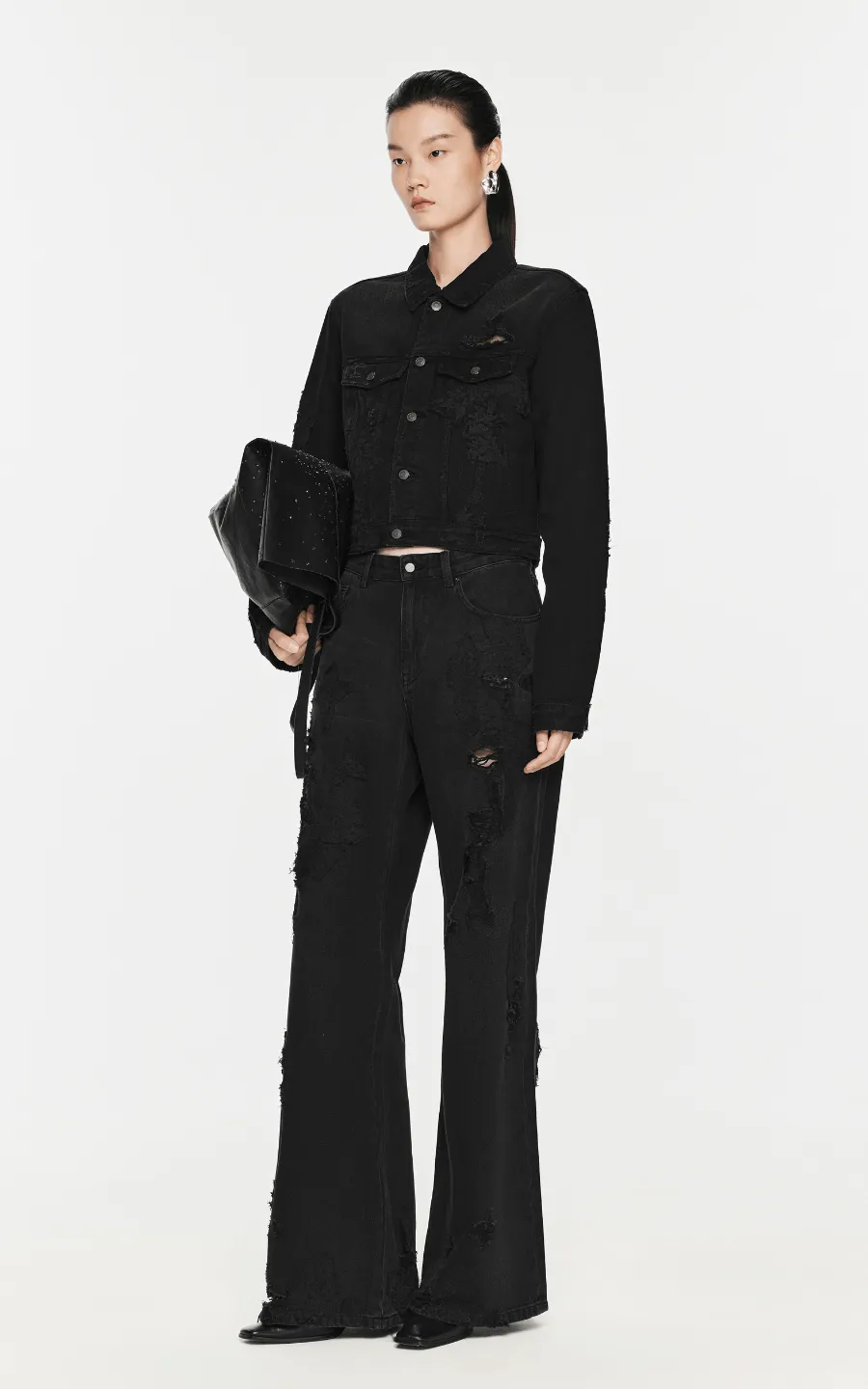 Coat / JNBY Distressed Denim Cropped Jacket