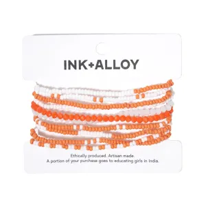 Color Block Beaded 10 Strand Stretch Bracelets - Orange and White
