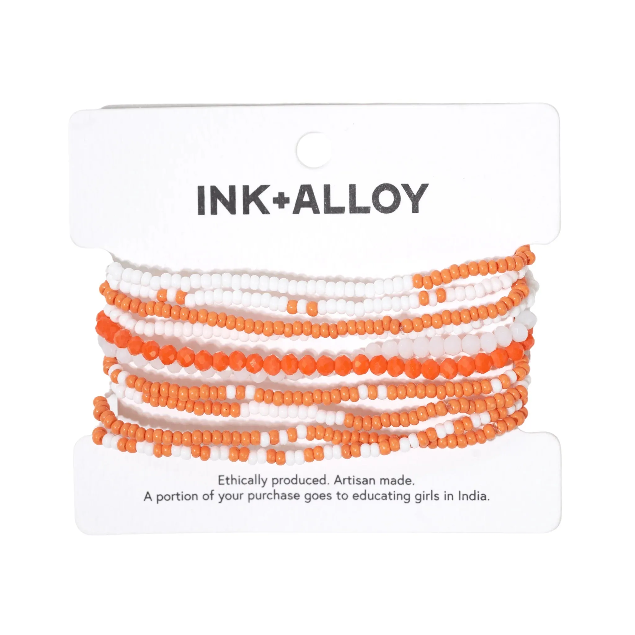 Color Block Beaded 10 Strand Stretch Bracelets - Orange and White