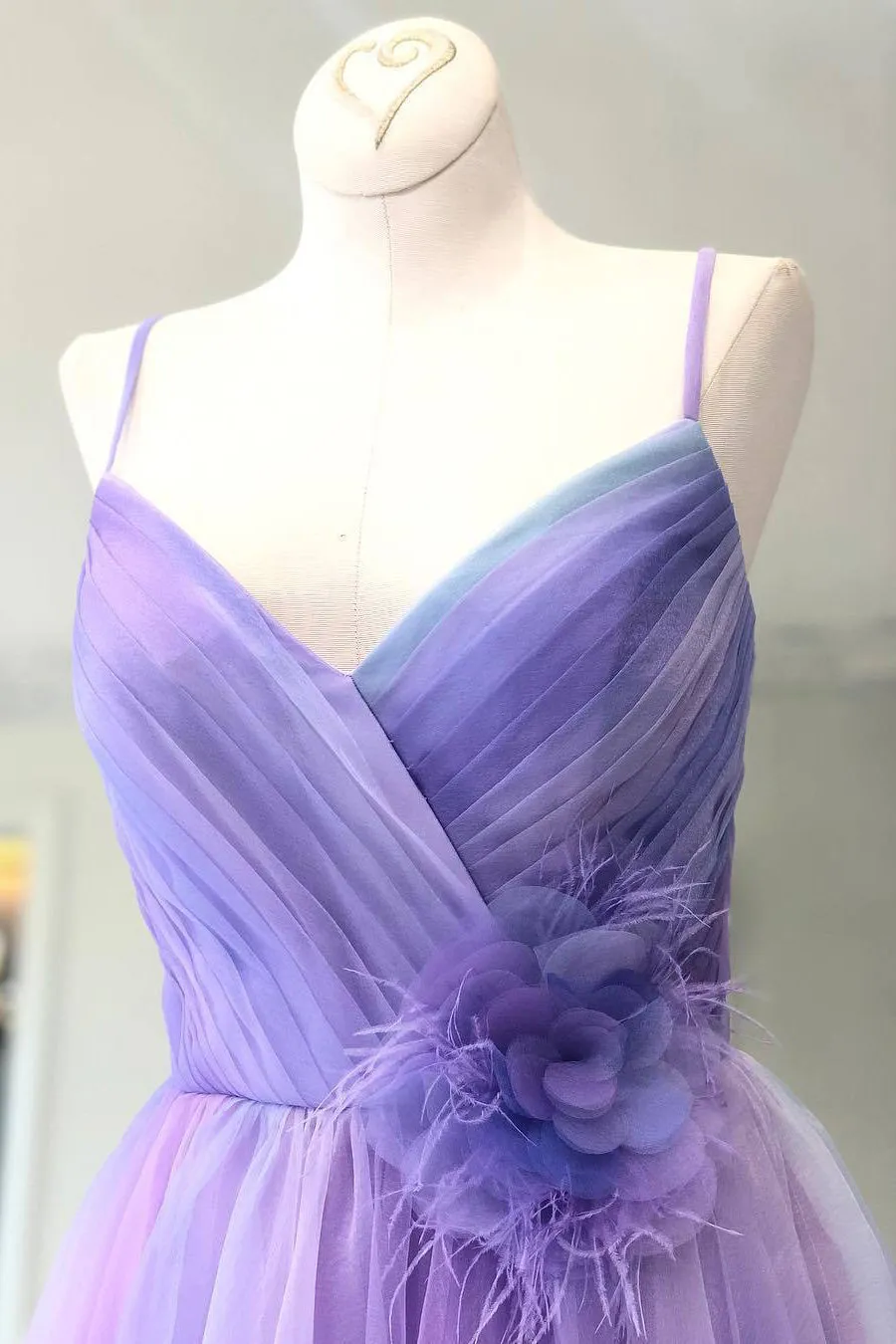 Colorful Spaghetti Straps Ombre Prom Dresses Ruffles Sleeveless Long Tulle Evening Dress Formal Gowns OHC308
