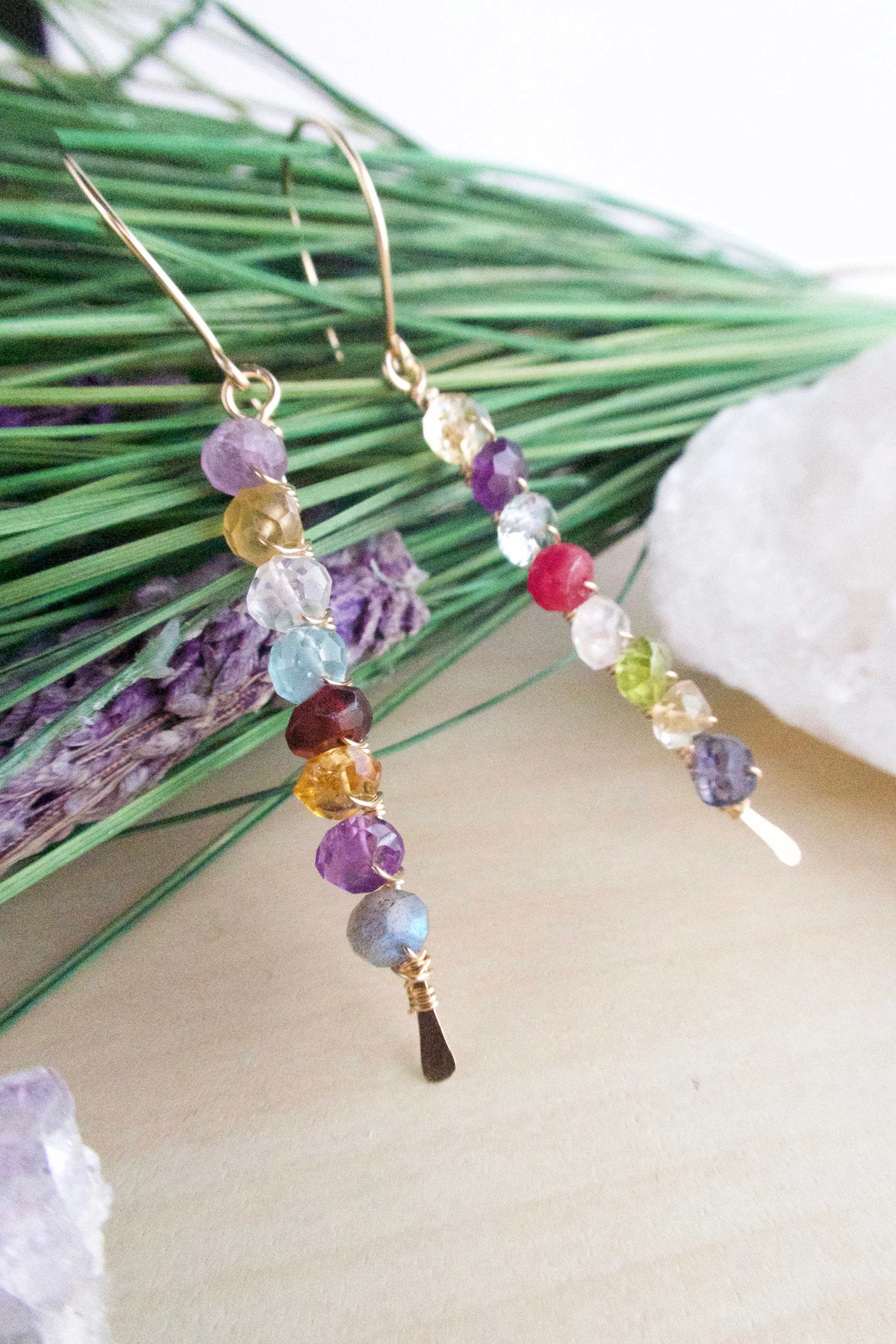 Confetti Bar Earrings - Vertical Bar Multi Color Gemstone Earrings