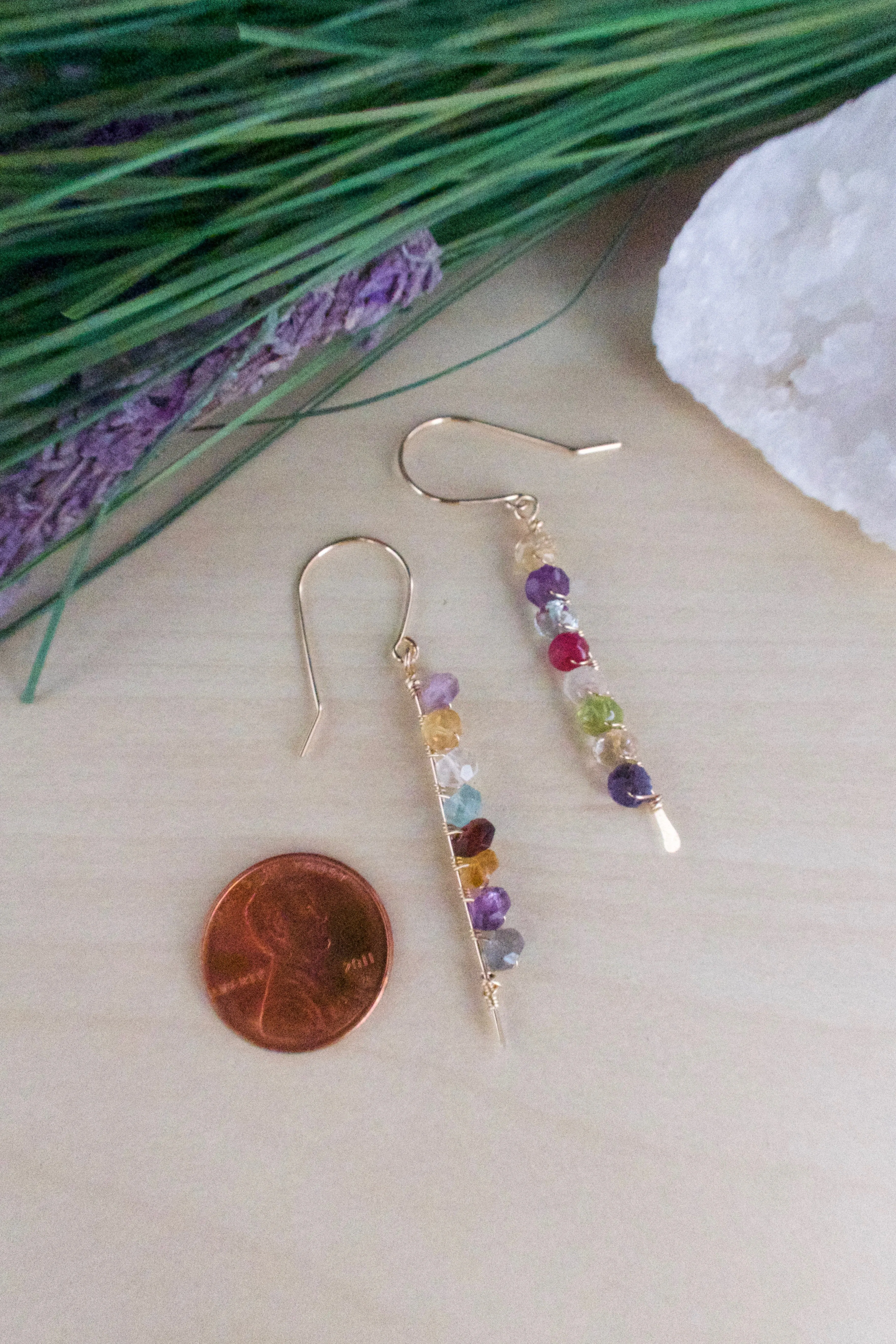 Confetti Bar Earrings - Vertical Bar Multi Color Gemstone Earrings