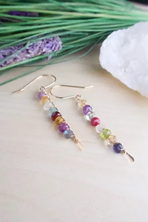 Confetti Bar Earrings - Vertical Bar Multi Color Gemstone Earrings