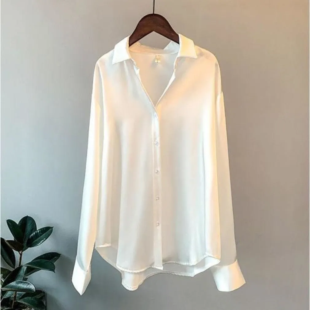 ContiNent 33 High Quality Elegant Imitation Silk Blouse Spring Women Fashion Long Sleeves Satin Blouse Vintage Femme Stand Street Shirts