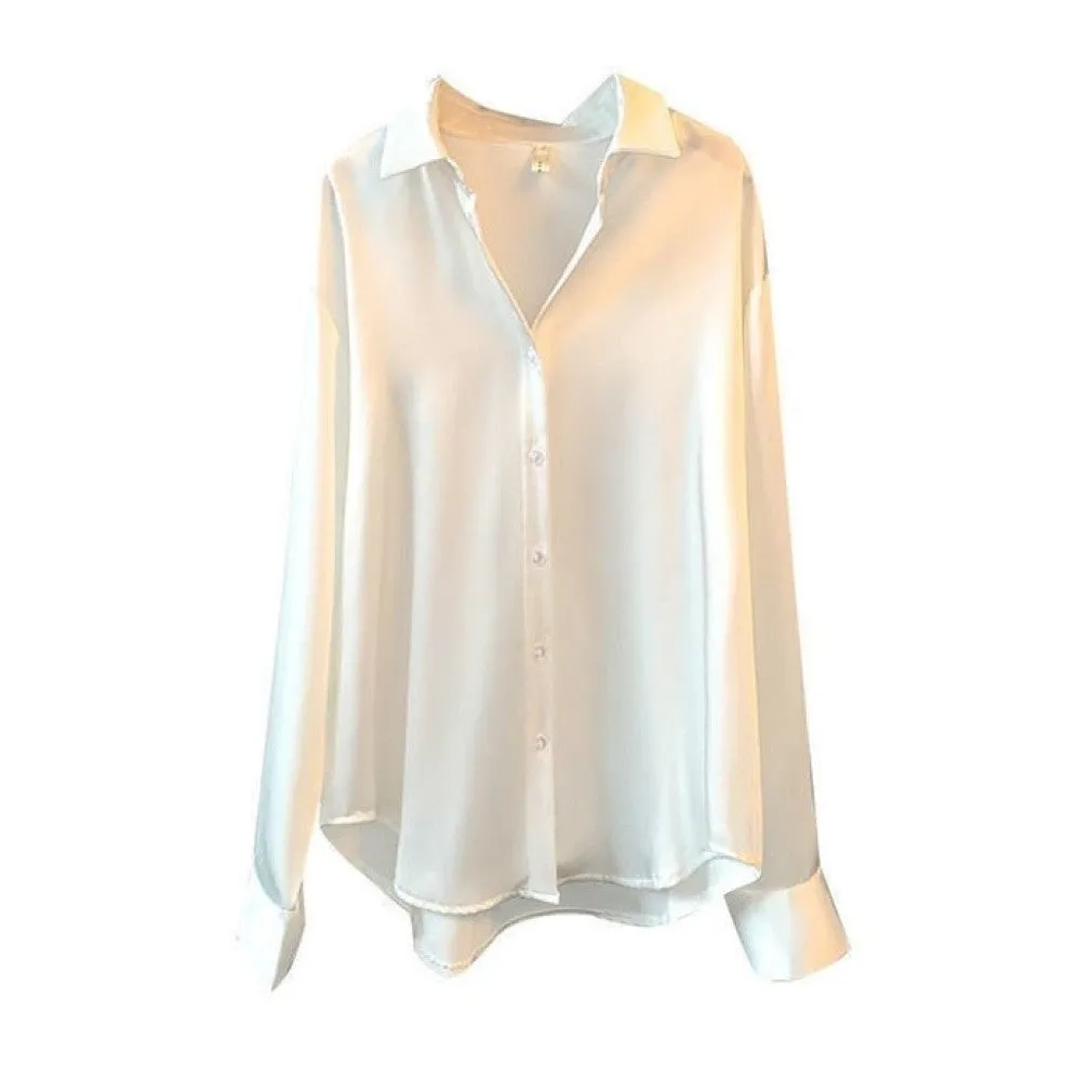 ContiNent 33 High Quality Elegant Imitation Silk Blouse Spring Women Fashion Long Sleeves Satin Blouse Vintage Femme Stand Street Shirts