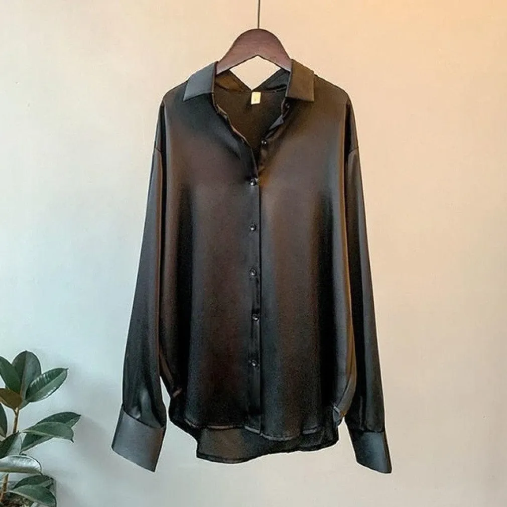 ContiNent 33 High Quality Elegant Imitation Silk Blouse Spring Women Fashion Long Sleeves Satin Blouse Vintage Femme Stand Street Shirts