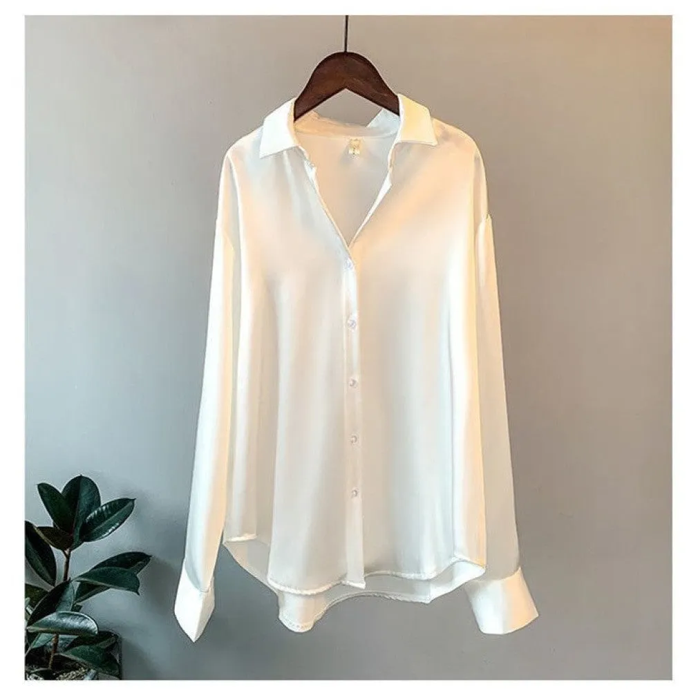 ContiNent 33 High Quality Elegant Imitation Silk Blouse Spring Women Fashion Long Sleeves Satin Blouse Vintage Femme Stand Street Shirts