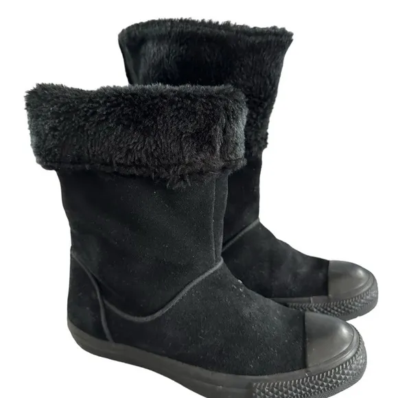 converse chuck taylor andover hi slipon black suede leather womens boots 525937c