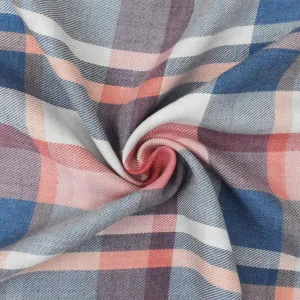 Coral-Blue-Multi Famous Maker Poly-Cotton Plaid Woven Shirting Fabric