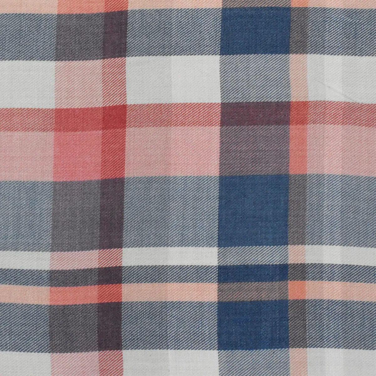 Coral-Blue-Multi Famous Maker Poly-Cotton Plaid Woven Shirting Fabric