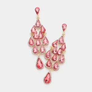 Coral Crystal Chandelier Earrings Made of Teardrops  | Prom Earrings| Pageant Earrings |593232