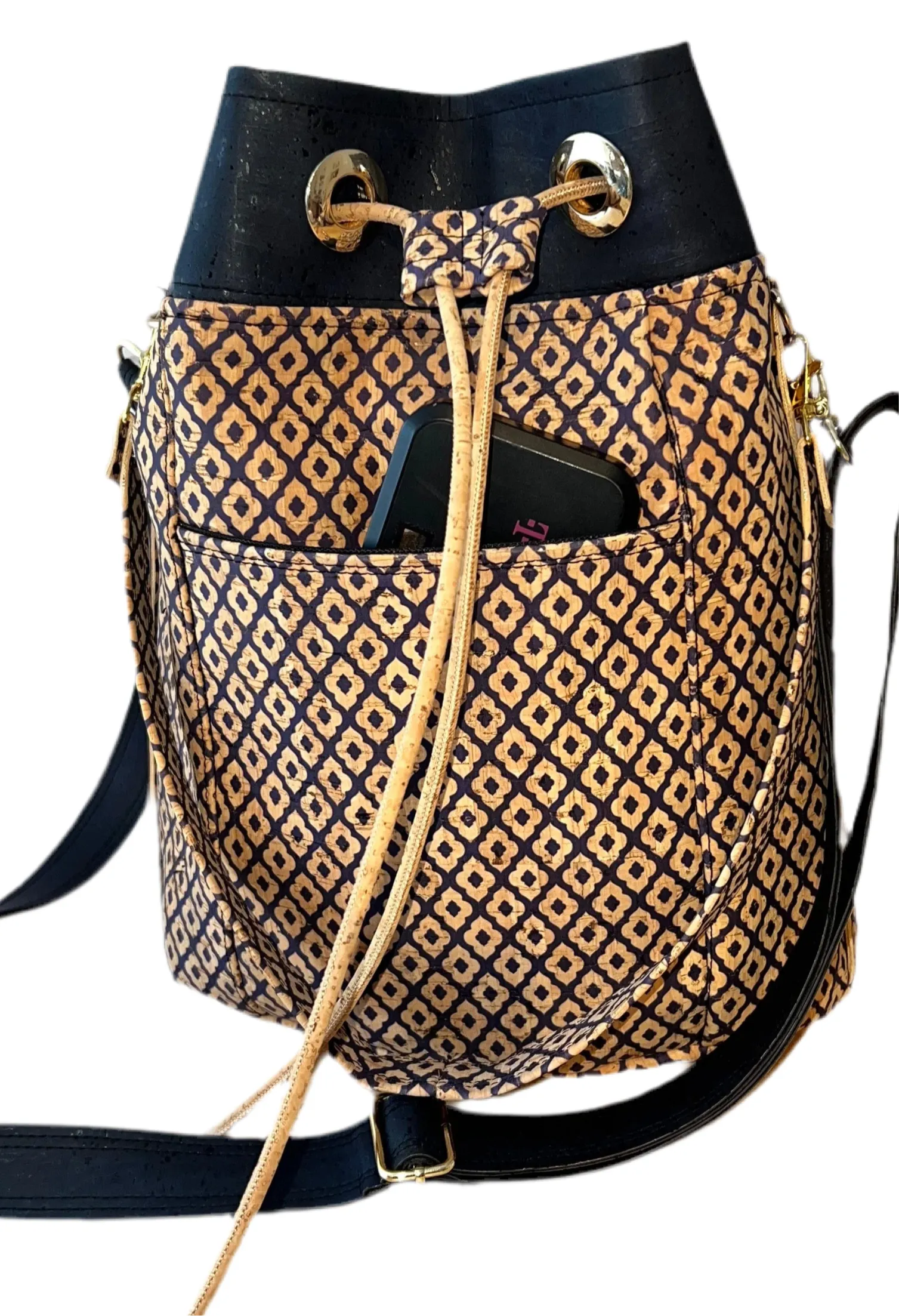 Cork Bucket Bag/ Crossbody Navy Diamond