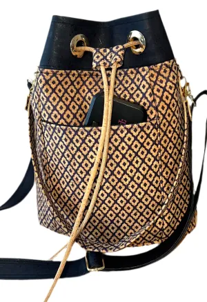 Cork Bucket Bag/ Crossbody Navy Diamond