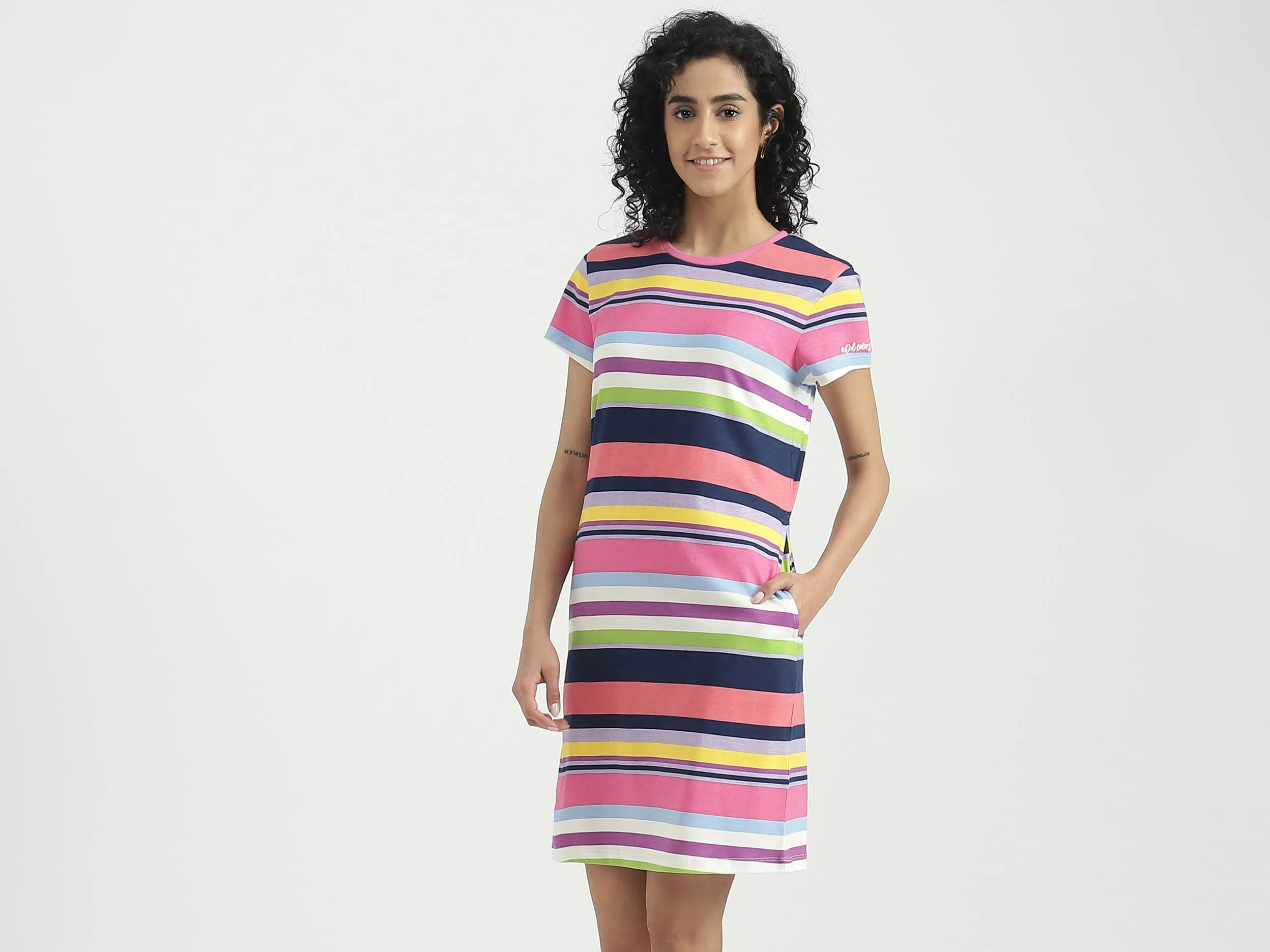 Cotton Striped Round Neck Women Dresses