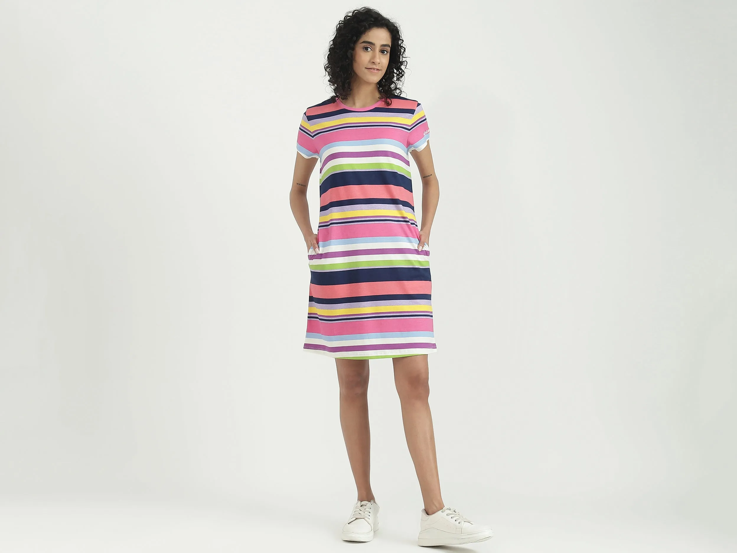 Cotton Striped Round Neck Women Dresses