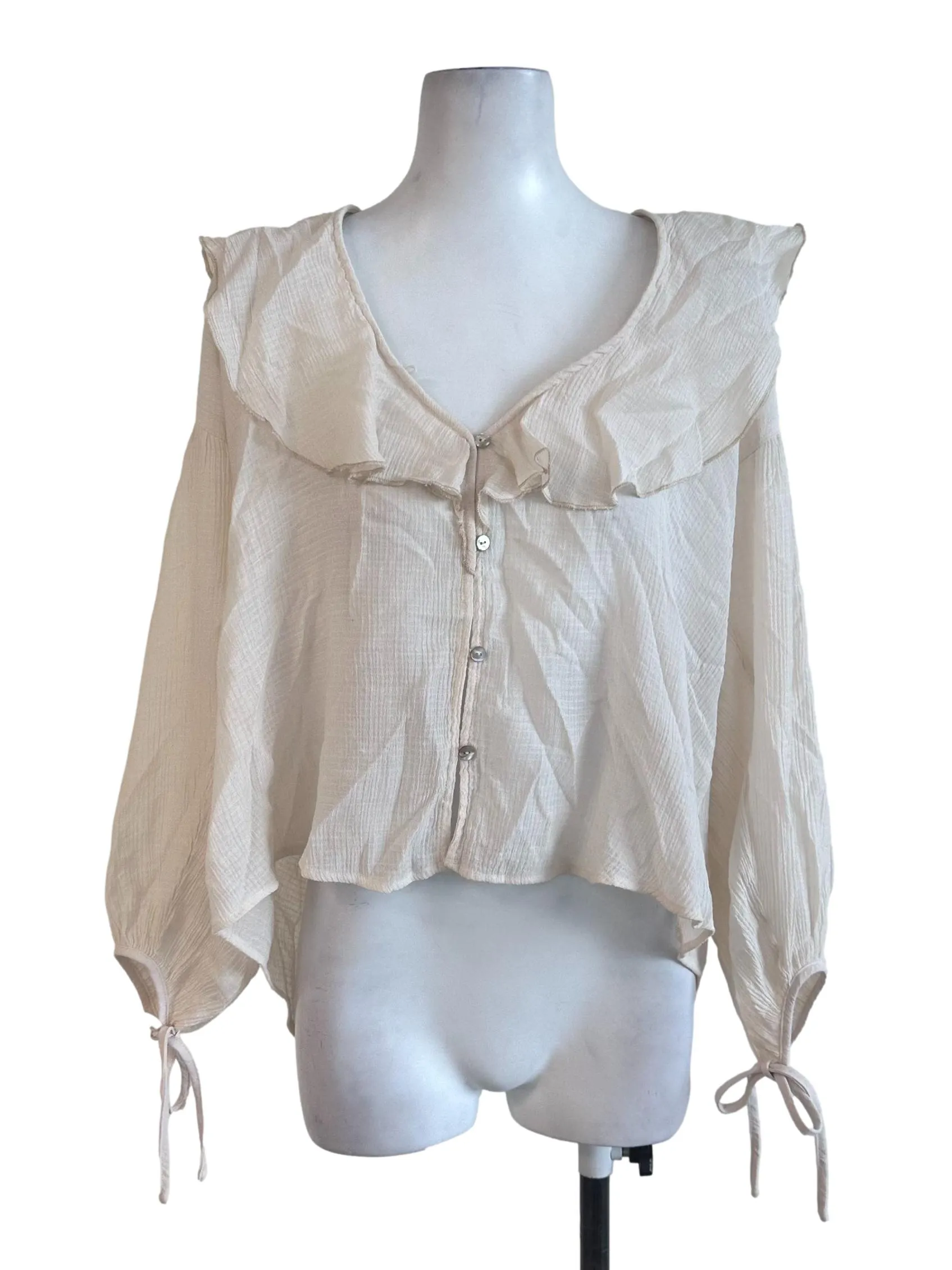 Cream Beige Plain Ruffle Top