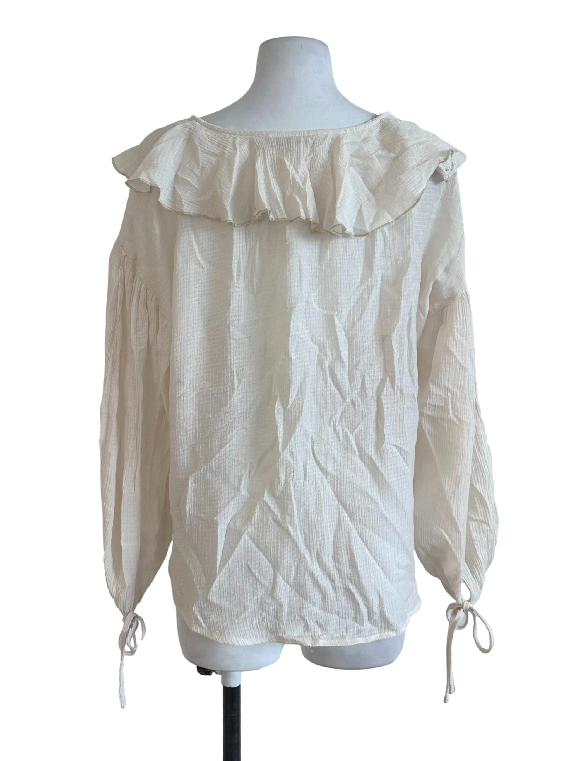 Cream Beige Plain Ruffle Top