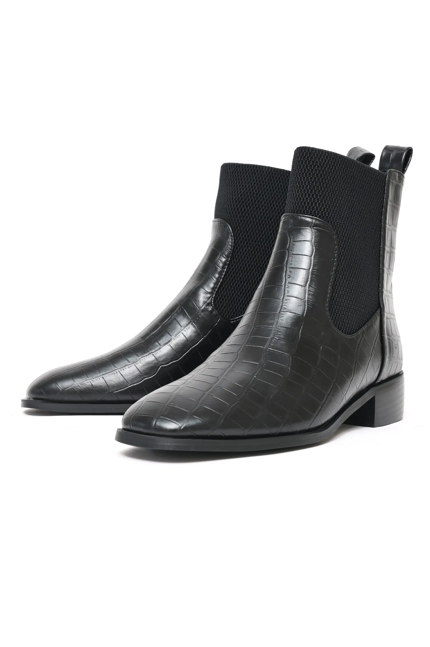 CROC-EMBOSSED CHELSEA BOOTS-BLACK