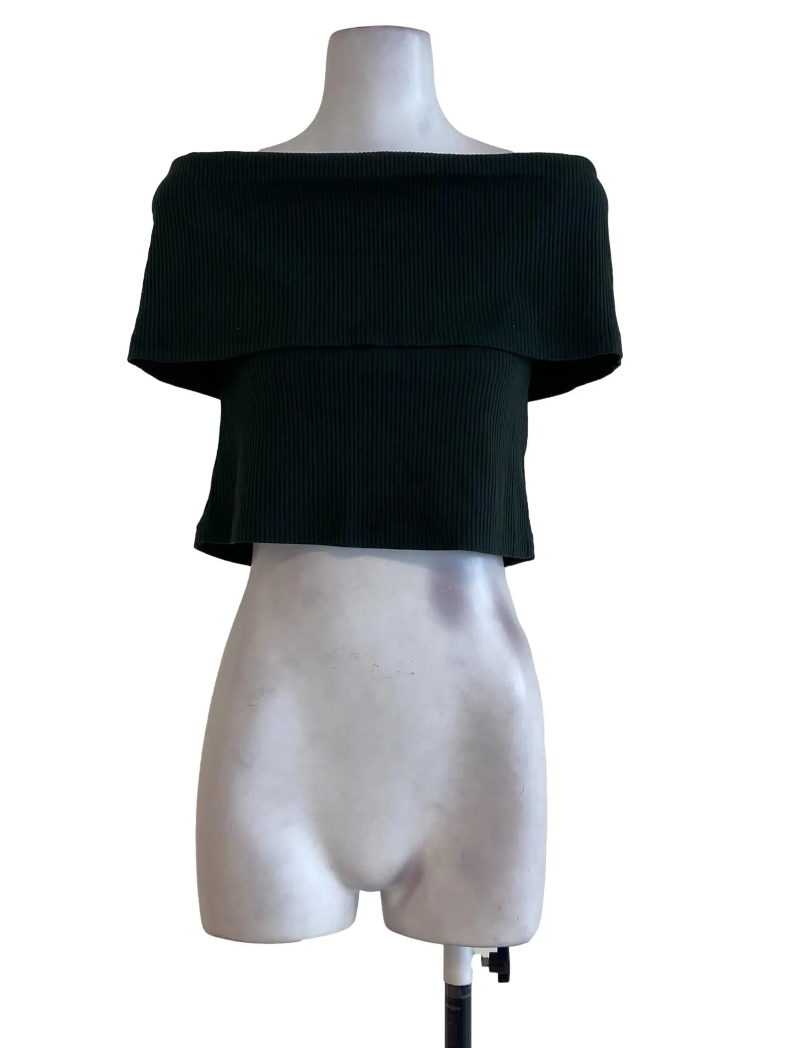 Crocodile Green Off Shoulder Crop Top