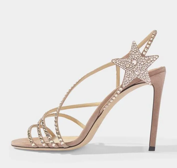 Crystal Embellished Five-pointed Stars High Heel Sandals