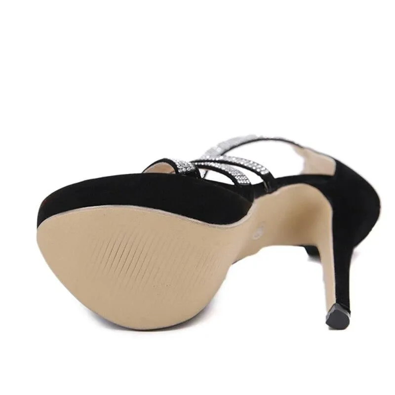 Crystal Platform Sandals Women Summer Zip High Heels Shoes