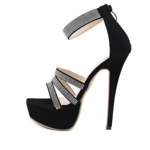 Crystal Platform Sandals Women Summer Zip High Heels Shoes