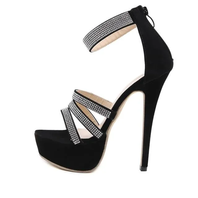 Crystal Platform Sandals Women Summer Zip High Heels Shoes