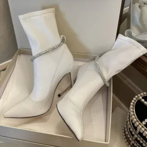 Crystal Strap Party Strip Shoes Women Pointed Toe Short Boots