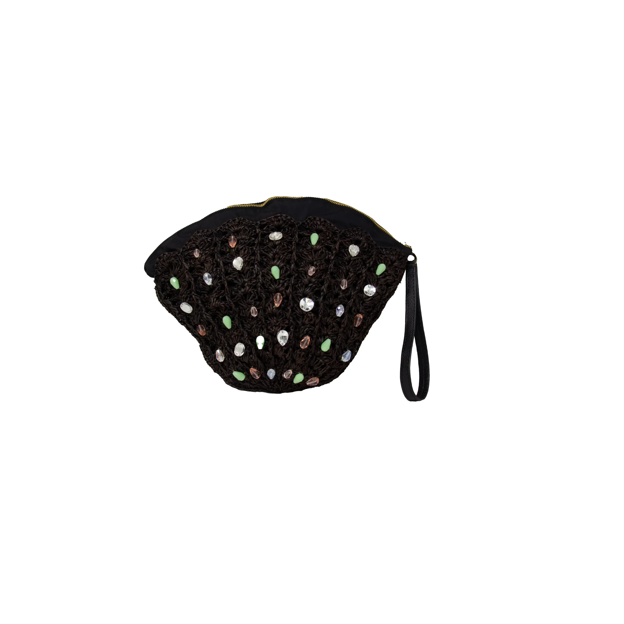 Crystals Embroidered Seashell Clutch