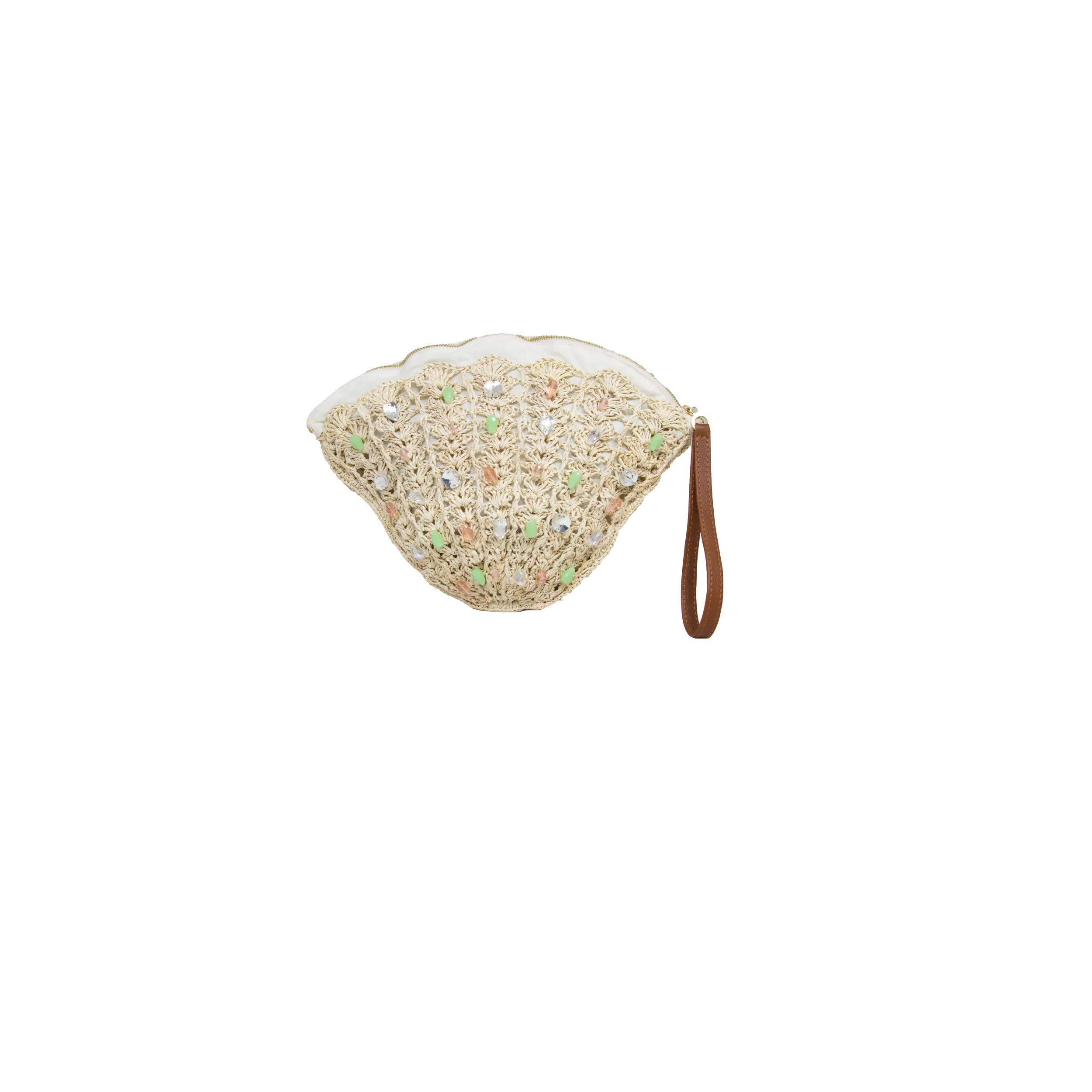 Crystals Embroidered Seashell Clutch