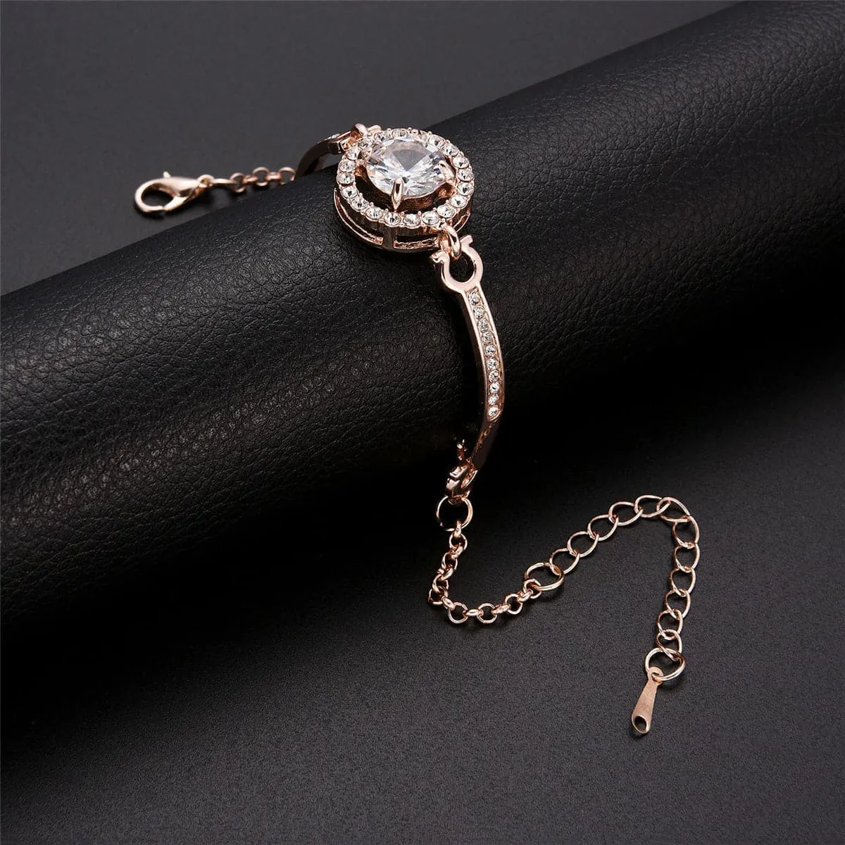 Cubic Zirconia & 18K Rose Gold-Plated Circle-Accent Bracelet