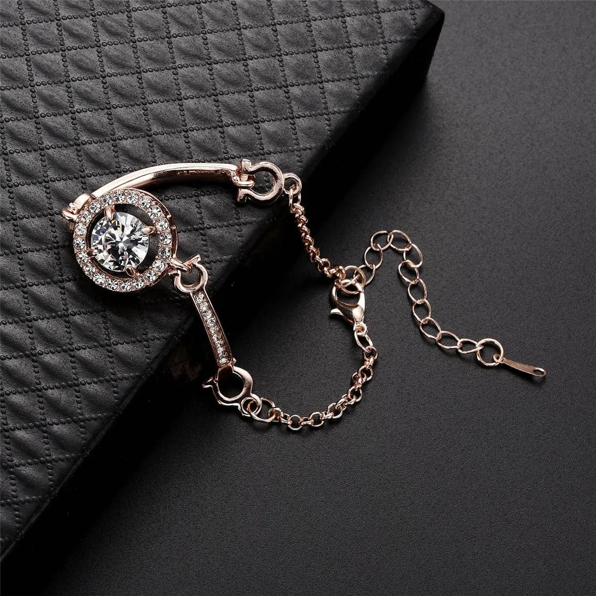Cubic Zirconia & 18K Rose Gold-Plated Circle-Accent Bracelet